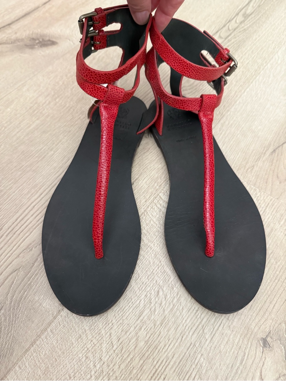 NEW - Brunello Cucinelli Red T-Strap Anklet Sandals
